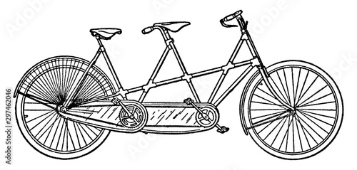 Tandem Bicycle, vintage illustration.