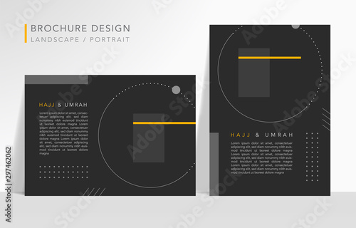 Hajj or Umrah dark minimal design template, banner, flyer, brochure, background vector illustration. Split layer of text and background