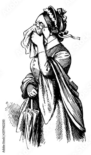 Woman Crying, vintage illustration