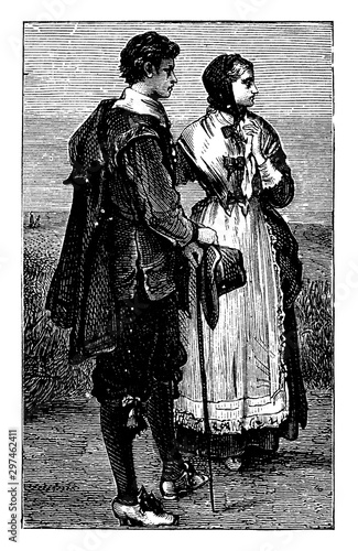 Puritan Costumes, vintage illustration.
