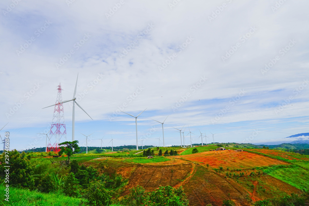 Wind turbines, alternative electricity source, concept of sustainable resources, Beautiful mountain landscape with wind generators turbines, Renewable energy concept Wind turbines, alternative electricity source, concept of sustainable resources, Beautiful mountain landscape with wind generators turbines, Renewable energy concept
