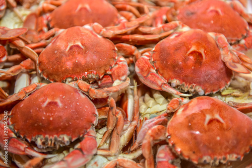 Seafood on the market, fresh crabs and prawns