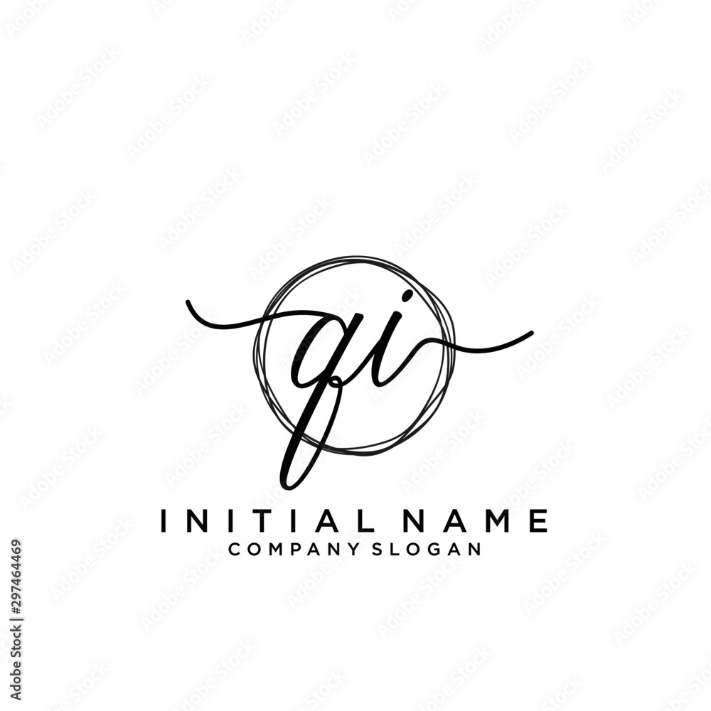 QI Initial handwriting logo with circle template QI Initial handwriting logo with circle template