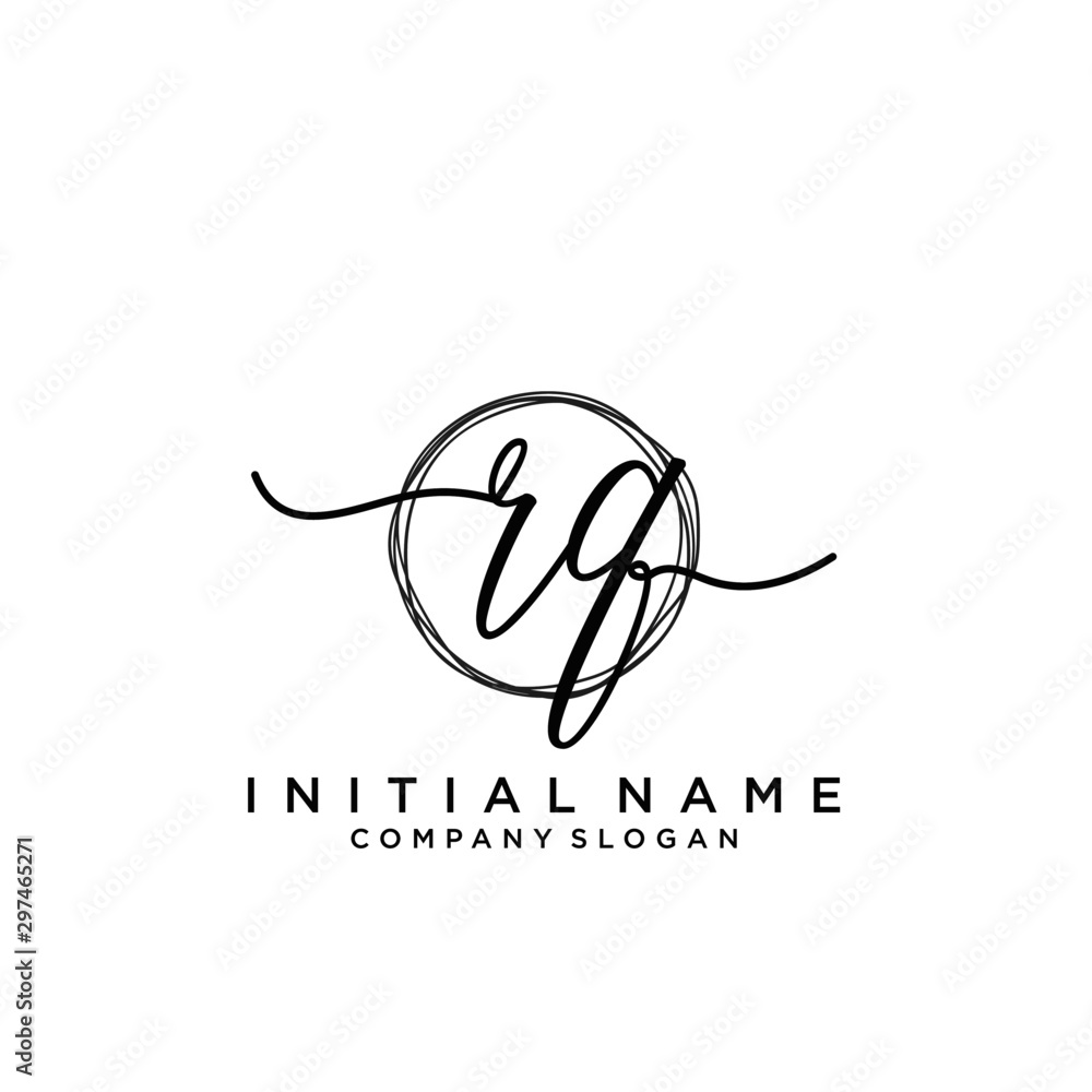 RQ Initial handwriting logo with circle template RQ Initial handwriting logo with circle template