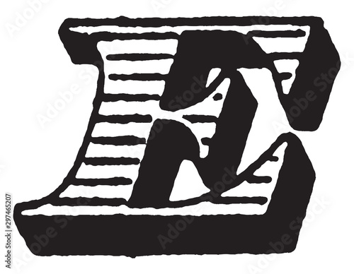 E, Italic initial, vintage illustration