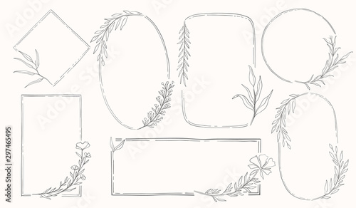 Plant nature frame set. Decor botanical element.Elegante vintage style.
