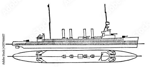 Fotografia, Obraz United States Navy Omaha Class Battlecruiser, vintage illustration