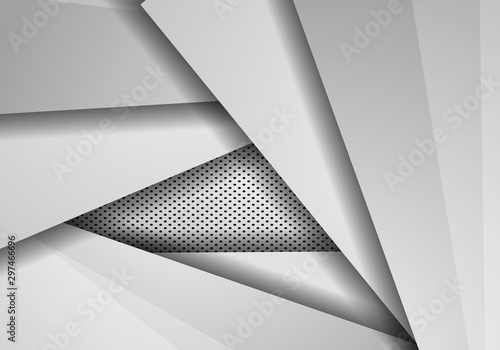 Abstract background overlap dimension grey vector. metal with mesh, modern tech design template background.