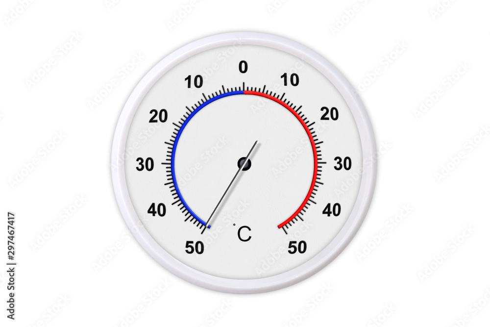 Celsius scale thermometer for measuring weather temperature. Thermometer isolated on white background. Ambient temperature minus 50 degrees Celsius scale thermometer for measuring weather temperature. Thermometer isolated on white background. Ambient temperature minus 50 degrees