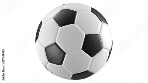 Looping realistic UHD animation of the spinning textured soccer ball, alpha matte is included