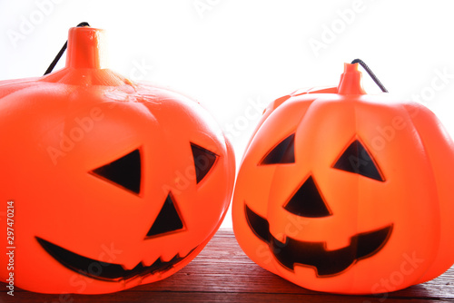 Halloween Two Pumpkins isolated on white background, Halloween background