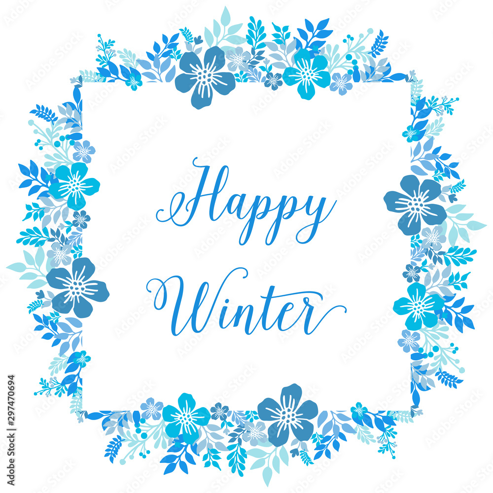 Card happy winter, with bright elegant blue flower frame. Vector Card happy winter, with bright elegant blue flower frame. Vector
