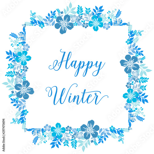 Card happy winter, with bright elegant blue flower frame. Vector