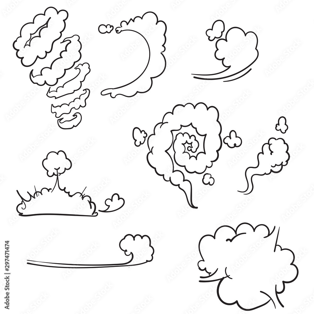 Fototapeta premium doodle smoke cloud comic set illustration isolated on white background
