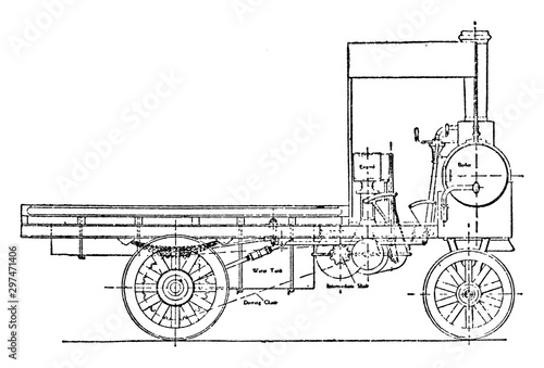 Yorkshire Steam Wagon Patent, vintage illustration.