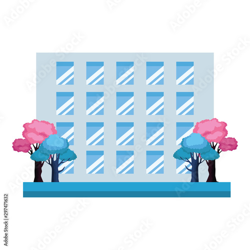 urban city building and trees