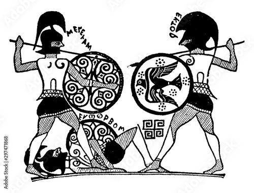 Aryan Speaking People Menclaus and Hector, vintage illustration.