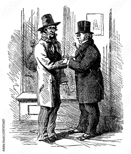 Two Men Shaking Hands, vintage illustration