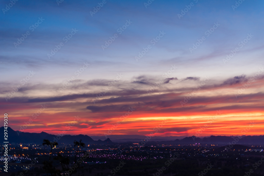 Sunset at Muang Kanchanaburi, Kanchanaburi, Thailand, southeast Asia.