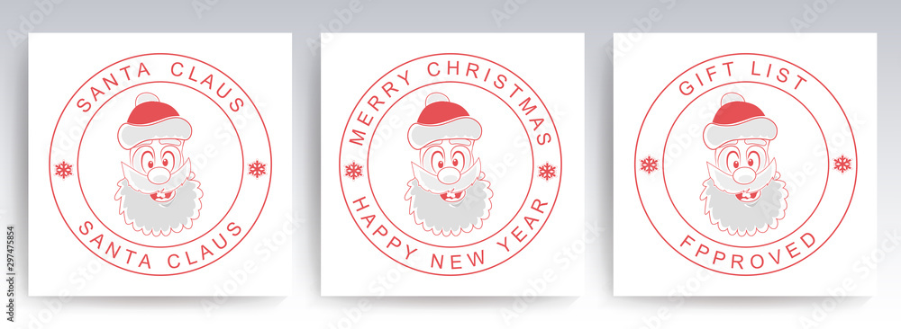 Naklejka premium Christmas round stamp with the outline of a merry Santa Claus, set