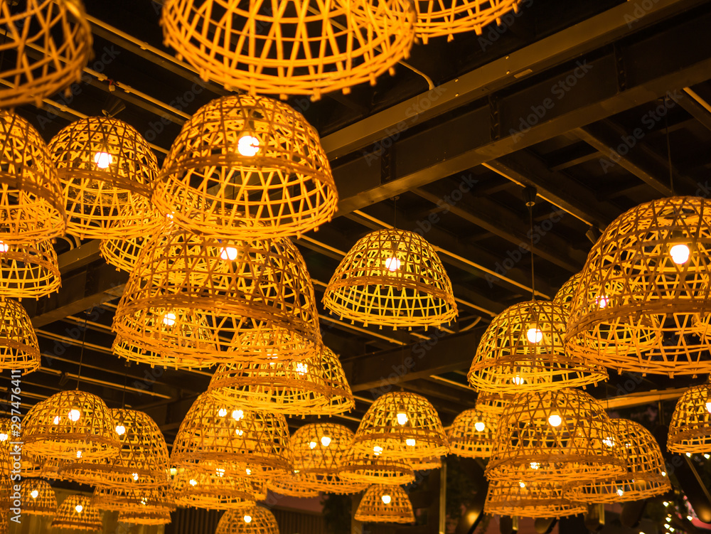 Hanging lanterns used for interior decoration, made with chicken coop of native villagers in Thailand
