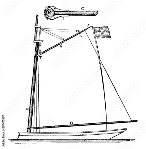 Gaff Rig, vintage illustration.