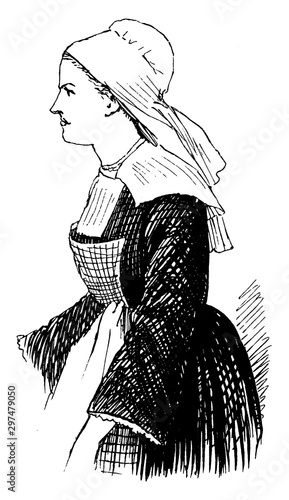 Woman in Bonnet (Profile), vintage illustration