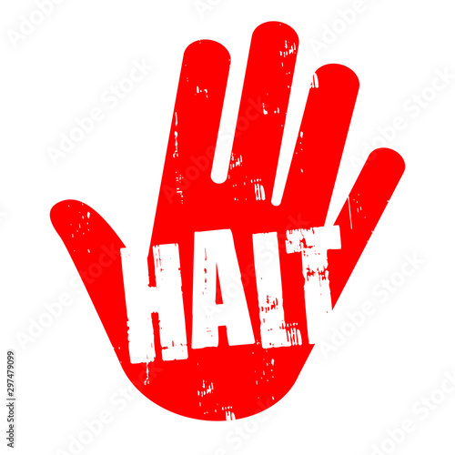 Hand with stop sign in german language