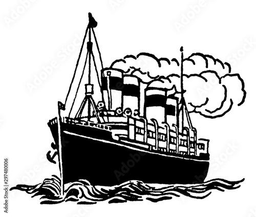 Steam Powered Ship, vintage illustration.