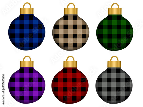 buffalo plaid Christmas bulbs isolated on white background