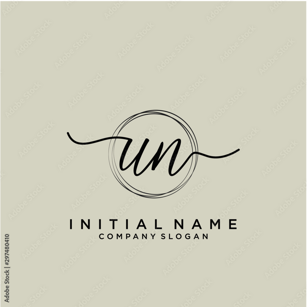 UN Initial handwriting logo with circle template UN Initial handwriting logo with circle template