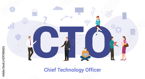 cto chief technology officer concept with big word or text and team people with modern flat style - vector