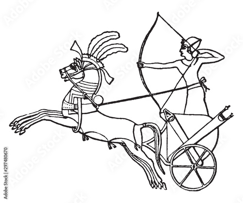 Egyptian War chariot, vintage illustration.