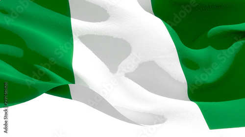 Federal Republic of Nigeria waving national flag. 3D illustration photo
