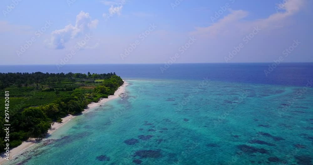 Flying point of view, tilt shot of tiny luscious tropical island in the middle of the ocean in Malaysia Flying point of view, tilt shot of tiny luscious tropical island in the middle of the ocean in Malaysia