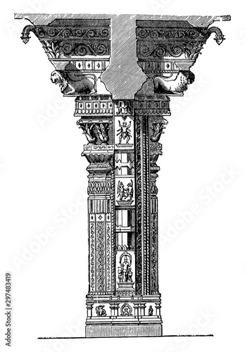 Pillar in Trimal Naik Tschultri, vintage illustration. photo