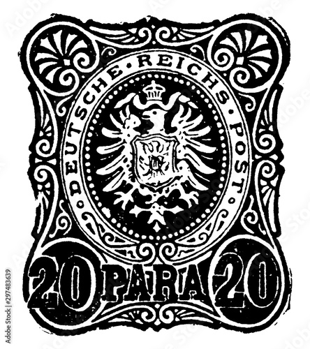 Germany 20 Para Stamp in 1884, vintage illustration.