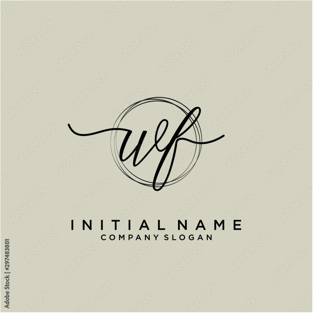 WF Initial handwriting logo with circle template WF Initial handwriting logo with circle template