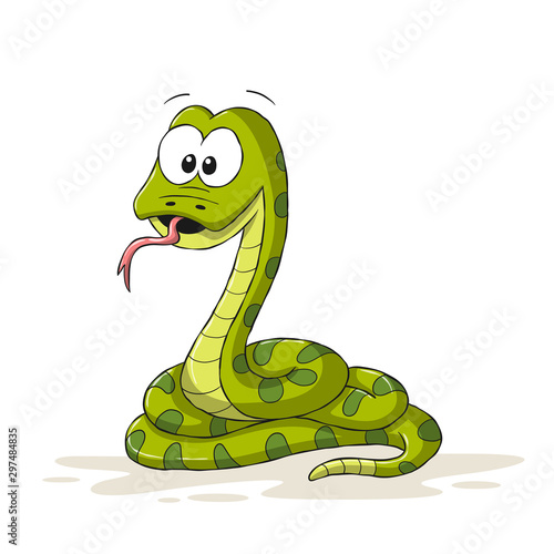Fototapeta Funny cartoon snake. Hand drawn vector illustration with separate layers.