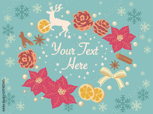 Christmas themed decorative items. Flat style. Vector illustration.