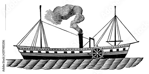 Hudson River Steamboats, vintage illustration.