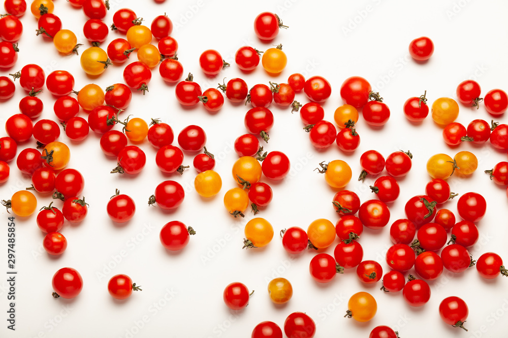 Red and yellow cherry tomatoes, fresh bright organic vegetables. Red and yellow cherry tomatoes, fresh bright organic vegetables.