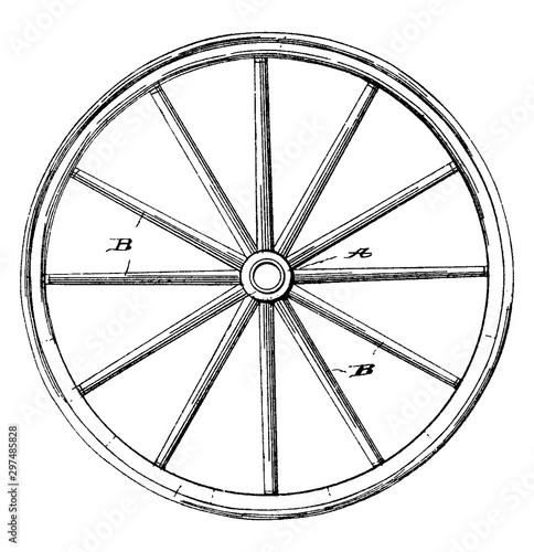 12 Spoke Vehicle Wheel, vintage illustration.