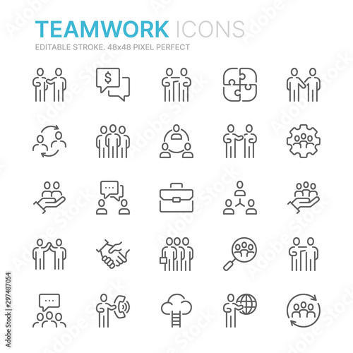 Collection of teamwork related line icons. 48x48 Pixel Perfect. Editable stroke