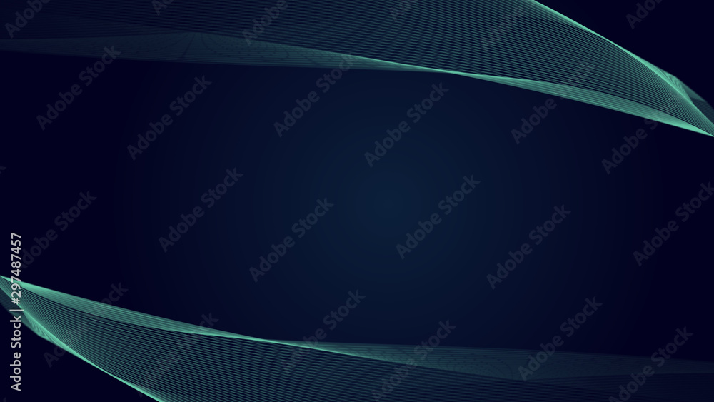 Naklejka premium Abstract Illustration swirl motion background of connected smooth line plexus network with curve wave surface flow glowing dot on sound technology and digital innovation business concept
