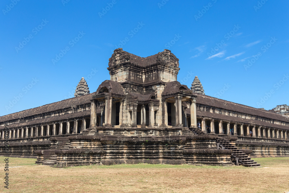 Fototapeta premium Ancient Khmer architecture in the morning. Panorama view of temple at Angkor Wat complex, Siem Reap, Cambodia