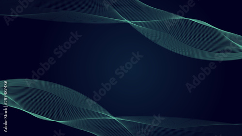 Abstract Illustration swirl motion background of connected smooth line plexus network with curve wave surface flow glowing dot on sound technology and digital innovation business concept