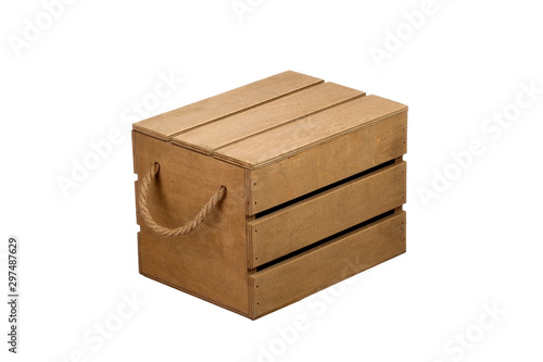 Wooden box with a lid on a white background. Storage box