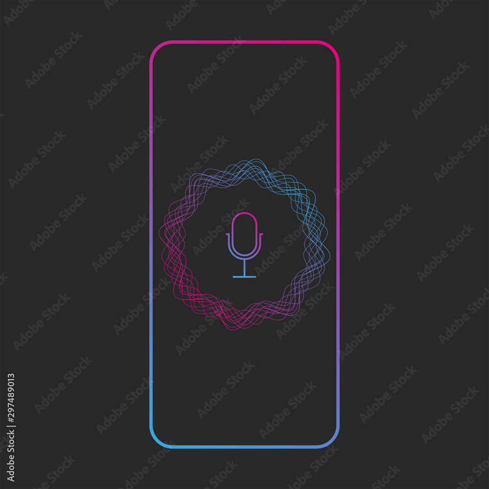Voice assistant ui app concept with circle sound wave and microphone
