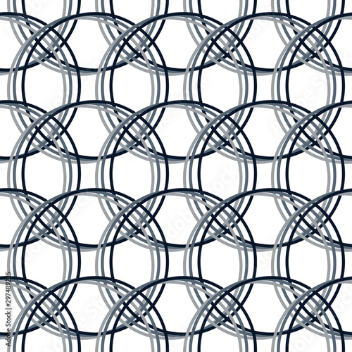 Chain mail, ring or circles trance seamless pattern. Cell effect. Repeat disk texture. Seamless background on white. Vector simple template.